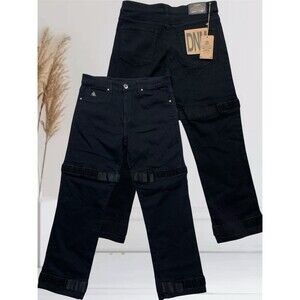 DNM Collection Men's  Slim Fit  Size 30 Black Stretch Jeans Hook & Loop Straps